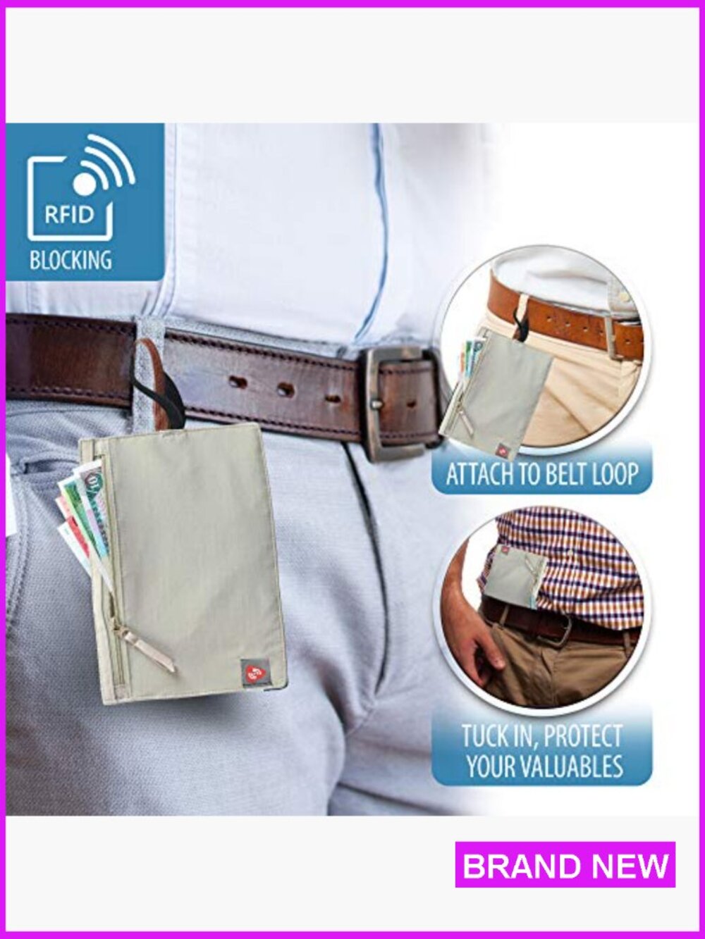 RFID Blocking Money Belt Travel Pouch Passport Holder Credit Card Wallet Slim - Picture 4 of 5